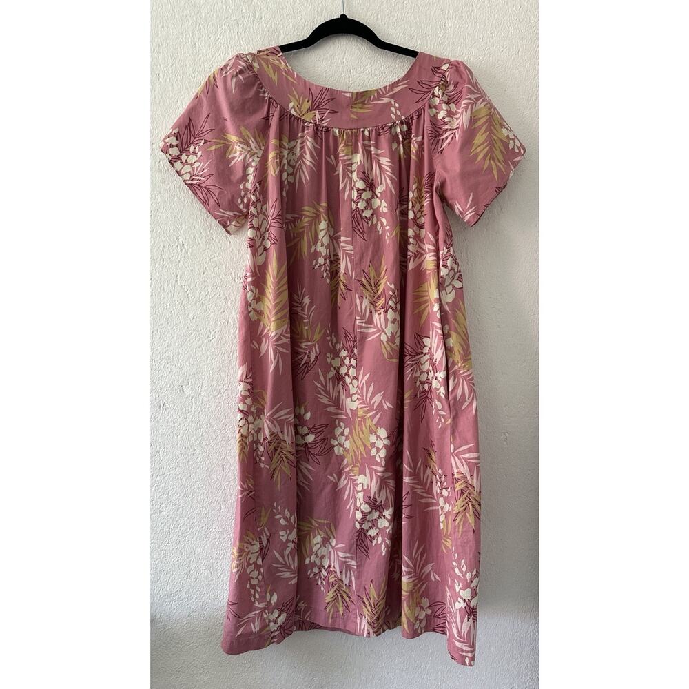 Hilo Hattie's Hawaiian Midi Dress Size Lg Cotton Pink Muu Muu Caftan Vacation - Picture 8 of 12